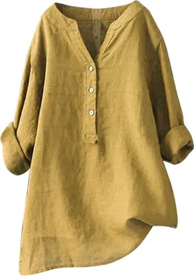 Produktbild von Elegante Damen-Leinenbluse - Sommer Langarm, Große Größen verfügbar, Bügelfrei, Mittelalter-Tunika-Stil