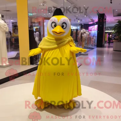 Produktbild von Zitronengelber REDBROKOLY Pinguin-Maskottchen-Kostümcharakter mit Ballkleid und Armbanduhren