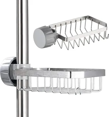 Obrázek produktu pro Mýdlenka na sprchovou tyč – držák na sprchový šampon z nerezové oceli, bez vrtání, pro tyče o průměru 20–32 mm
