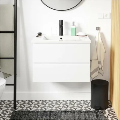 Produktbild von Einzelwaschtisch-Set 60cm mit Keramikplatte und schwarzem Wasserhahn SORRENTO