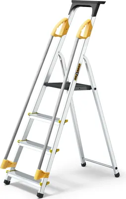 Obrázok produktu pre Drabest | Rebrík - 4 stupne, nosnosť 150 kg - rebrík so zábradlím, hliníkový rebrík, protišmykové nohy, rebrík, skladací rebrík