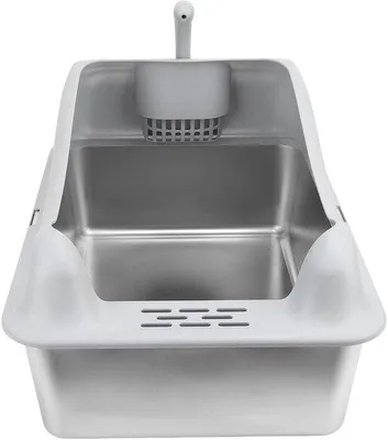 Obrázek produktu pro Kočičí toaleta z nerezové oceli, 23,62 x 15,75 x 11,81 palce, velká uzavřená toaleta pro potlačení zápachu, kočičí toaleta z nerezové oceli s lopatkou