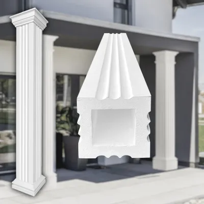 Produktbild von PRESTIGE DECOR Säule mit Teil-Kannelierung 255x255mm Quadratisch Kunstharzputz weiß, Fassadenverkleidung aussen Stucksäule Wandverkleidung (Schaft LC110-21F, Größe S geschlossen)