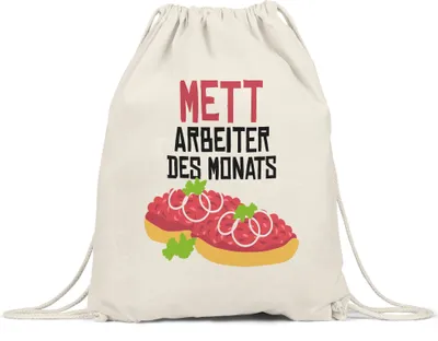 Produktbild von Mettarbeiter des Monats Turnbeutel Bauarbeiter Büro Mettbrötchen Hackfrühstück Maurer