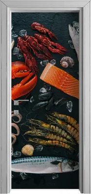 Produktbild von Tür Selbstklebende 80x210 cm Türfolie Türtapete Klebefolie - Fisch und Meeresfrüchte