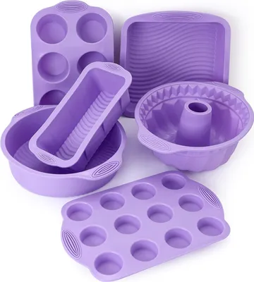 Produktbild von 6-teiliges Silikon-Backset, antihaftbeschichtete Silikon-Backform, weiche, leicht entformbare Backform für den Ofen, hitzebeständiges Backblech,Lila