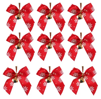 50 rote Weihnachtsschleifen mit Glöckchen, 7,9 x 9 cm