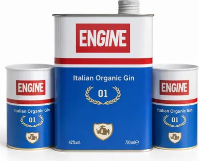 Produktbild von Engine Italian Organic Gin Set – 700 ml Premium  Gin mit 2 original Engine Bechern | 42 % Vol.- [Enthält Sulfite]