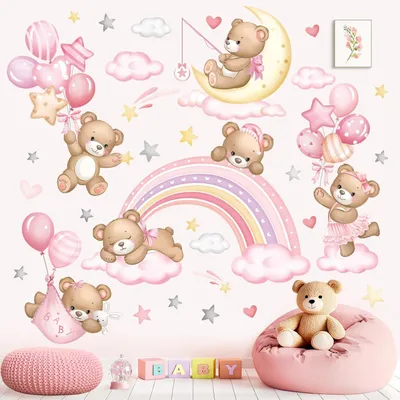 Produktbild von Wandsticker Rosa Regenbogenbär, PVC, Peel und Stick, für Babyzimmer, Kinder, Mädchen Schlafzimmer