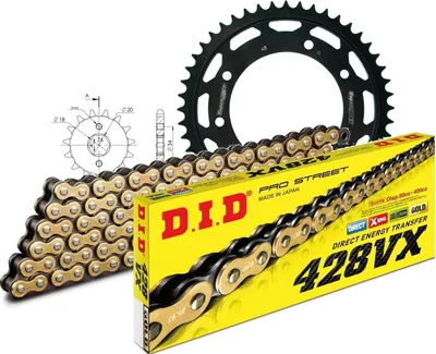 Produktbild von Kettensatz DID Stahl 428VX / 134 Clipschloss für Rieju MRT Cross Supermoto Freejump 125 ccm Bj. 2012 - 2015