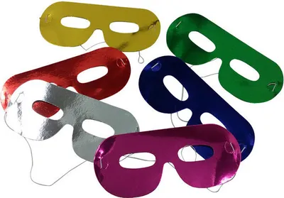A collection of colorful carnival masks arranged on a white background.