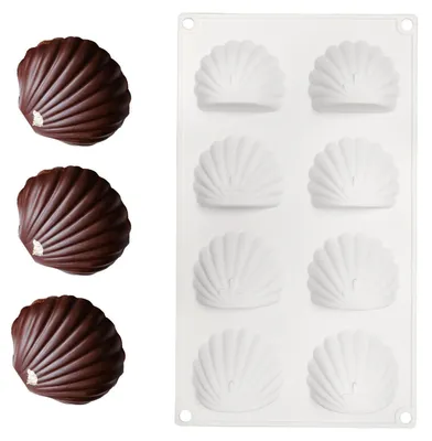 Obrázok produktu pre Silikónová forma na muffiny, 8 otvorov, tvar mušle, 6,4 x 5 cm, s nepriľnavou povrchovou úpravou