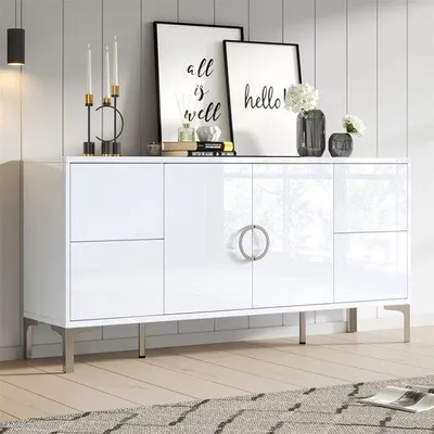 Zdjęcie produktu dla Szafka ścienna – 4 przegródki – 150 x 38 x 59,5 cm – montaż na ścianie – drewniana rama