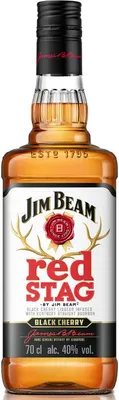 A product shot of a bottle of Jim Beam Red Stag Black Cherry whiskey.