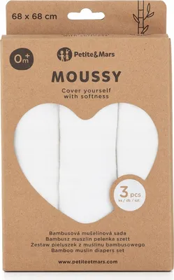 Produktbild von PETITE&MARS Bambus-Musselin-Tücher 3 Stück, Grautöne, 68cm x 68cm (Total White)