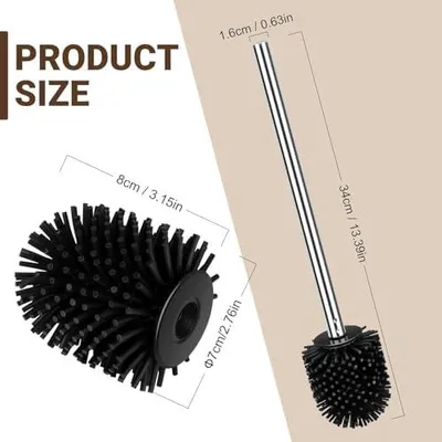 Produktbild von 2 Stück klobürste Silikon, WC-Bürste Toilettenbürste Klobürsten Ersatz-Bürste mit Edelstahlstiel, Ø 7 cm, Schwarz