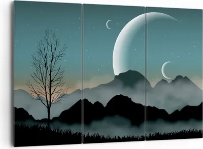 Produktbild von Bild auf Leinwand - Leinwandbild - 3 Teile - Himmel Nacht Illustration - 165x110cm - Wand Bild - Wanddeko - Wandbilder - Leinwanddruck - Bilder - Wanddekoration - Leinwand bilder - CE165x110-4143