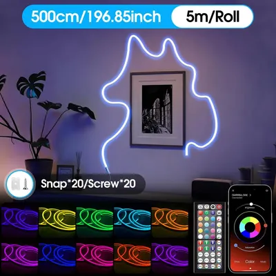 Produktbild von Flexibler LED-Neon-Lichtschlauch - RGB-LED-Streifen - 5 m - App und Fernbedienung - Wasserdicht - Musiksynchronisation - Zuschneidbar - 24 V
