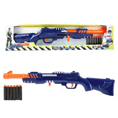 Produktbild von Toi-Toys 32587B - Polizei Gewehr (blau) mit 6 Schaumstoffpfeilen Police Kinderspielzeug Spielzeuggewehr