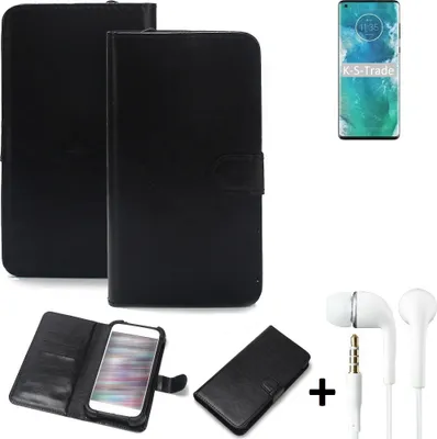 Produktbild von K-S-Trade Wallet Case Handyhülle kompatibel mit Motorola Edge+ Schutzhülle Flip cover Flipstyle Tasche Hülle Flipcover Slim Bumper schwarz + in ear