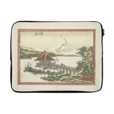 Produktbild von MuchoWow® Laptop Hülle 17 Zoll Laptoptasche Sinkende Gänse bei Katata - Gemälde von Katsushika Hokusai - Zipper - Schutzabdeckung