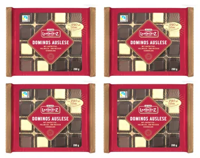 Produktbild von Dominos Auslese Zartbitter Vollmilch Weißeschokolade 200g 4er Pack