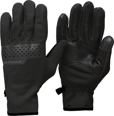 Schwarze Black Diamond Alpine Fleece Handschuhe mit perforiertem Obermaterial und Lederhandfläche