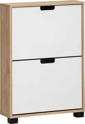 Produktbild von Flur Schuhkipper in weiß matt mit Eiche 60 cm breit, 2 Klappen - ELURU-80