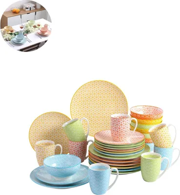 Imagen del producto de Conjunto de vajilla de lujo - 32 piezas - para 8 personas - Porcelana - Juego de mesa - Platos principales - Platos de postre - Cuencos