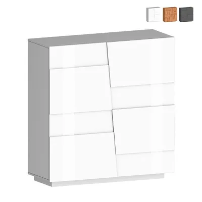 Immagine prodotto di Credenza moderna a 2 ante, mobile multiuso da ingresso, 120x44,6x126 cm, Seeley - Bianco lucido