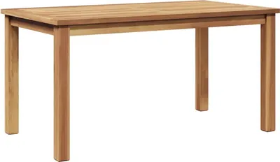 A studio shot of a wooden table against a white background.
