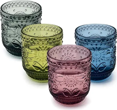 Produktbild von UPZAI 360ml Vintage Wassergläser 4er Set Bunte Trinkgläser Set aus Glas