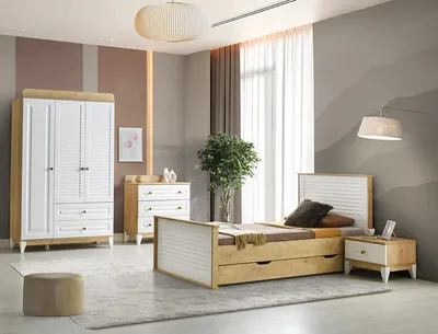 Productafbeelding van Nachtkastje, commode, garderobekast, meubels, slaapkamer, 4-delige set