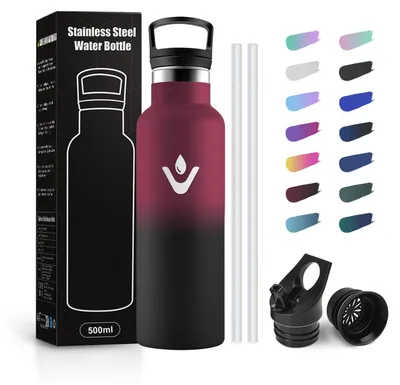 Productafbeelding van RVS drinkfles, 500 ml, lekvrij, thermosfles, BPA-vrij, geschikt voor koolzuurhoudende dranken, éénhandig te openen, vacuümgeïsoleerd, waterfles