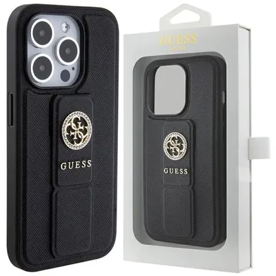 Zdjęcie produktu dla Etui Guess Grip Stand 4G Triangle Strass Na Iphone 15 Pro - Czarne