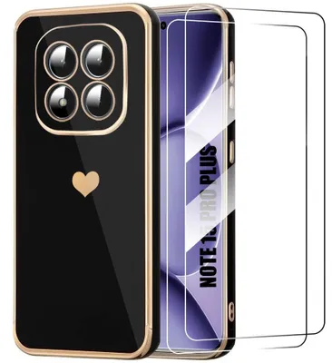 Image de Coque + 2 Verres Trempés pour Xiaomi Redmi Note 15 Pro Plus 5G, Motif Cœur TPU Antichoc - Noir