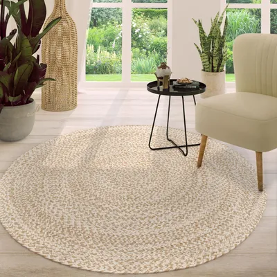 Produktbild von TT Home Wohnzimmer Teppich Jute Rund Modern Boho Ethno Handgefertigter Natur-Teppich Uni Größe 100 cm Rund