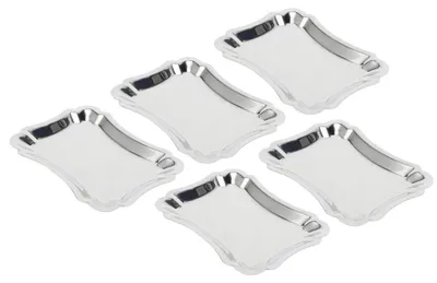 Image de Lot de 5 assiettes rectangulaires en acier inoxydable pour le service de collations et de desserts, avec rangement pour serviette et bordure en dentelle, taille L