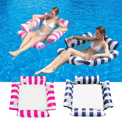 Zdjęcie produktu dla Pływająca hamaka wodna, z siatką i poduszką, idealna do basenu i plaży, w jasnoniebieskim kolorze, przeznaczona dla dorosłych i dzieci