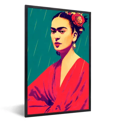 Produktbild von MuchoWow® gerahmtes Poster – Porträt – Frida Kahlo – Frau – Vintage – Rot – 20x30 – Wandposter-Rahmen, Foto