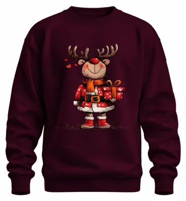 Produktbild von Rentier Rudolph Rotnase Weihnachten Lustig Winter Nikolaus Sweatshirt Pullover, Burgundy, 3XL