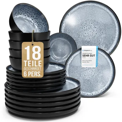 Produktbild von PURE LIVING Geschirrset Ibiza aus Steingut, 18-tlg., für 6 Personen, Graublau