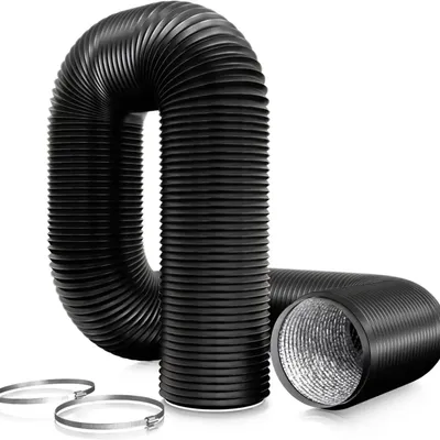 Image de Tuyau d'évacuation en PVC - Tuyau de ventilation DN120 - Diamètre de 120 mm - Longueur de 6 mètres - 2 colliers de serrage en acier inoxydable - Noir