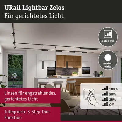 Produktbild von URail Lightbar 3-Step-Dim Zelos  1100lm 10W 4000K dimmbar 230V Schwarz matt