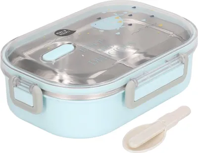 Produktbild von Lunchbox-Fachauskleidung aus Edelstahl 304, Wärmedämmung, Bento-Lunchbox im Illustrationsstil, auslaufsicherer Behälter für Schülerkinder