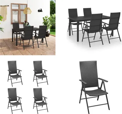 Produktbild von vidaXL 5 tlg. Garten Essgruppe Schwarz - Garten Essgruppe - Garten Essgruppen - Garten Sitzgruppe - Garten Sitzgruppen