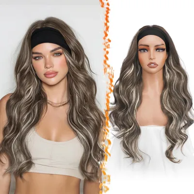 Obrázok produktu pre Čelenka s parukou, vlnitá, 66 cm, popolavohnedá s blond melírmi, syntetická