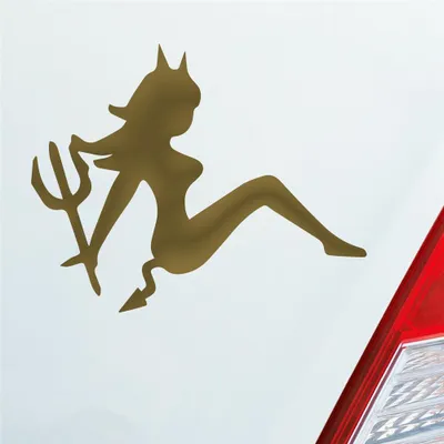 Produktbild von Auto Aufkleber Teufel Teuflisch Sexy Girl Pin Up Devil 12x10 cm Gold Sticker Heckscheibenaufkleber