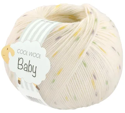 Produktbild von Lana Grossa COOL WOOL BABY 50 g sanfte Babywolle, super fein, atmungsaktiv 220 m Farbe 368 - Weiß/Zitrusgelb/Hellgrau/Hellgrün