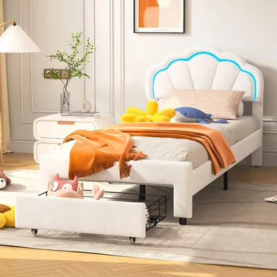 Productafbeelding van kinderbed - eenpersoonsbed - vloerbed - peuterbed - bedframe - 90x200 cm - fluwelen bekleding